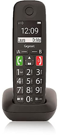 Gigaset E290, Telefono Portatile con Suonerie Forti, Numeri Grandi e Audio Potenziato, Tasti di Chiamata Rapida, Vivavoce con Volume Regolabile, Nero [Versione Italiana]