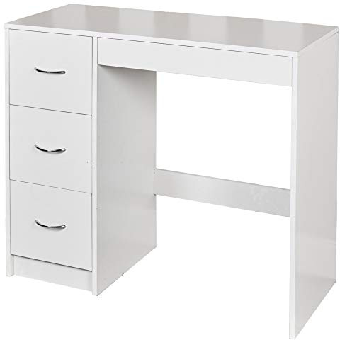 URBNLIVING Frisiertisch mit 3 Schubladen, Holz, weißer Korpus + weiße Schubladen