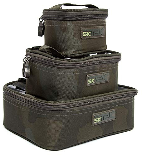 Sonik SK-TEK Zubehörtasche Angeln Camouflage - Angeltasche für Karpfenangler - Tasche Karpfenangeln - Karpfentasche klein für Angelzubehör mit Reißverschluss, Größe:S