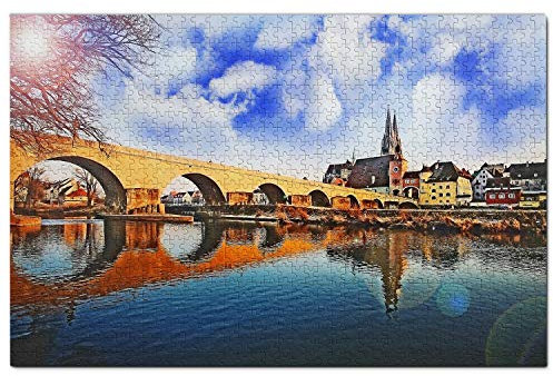Deutschland Alte Steinbrücke Regensburg Puzzle 1000 Teile Holzpuzzle Erwachsene Spielgrafik Reise Souvenir Holz