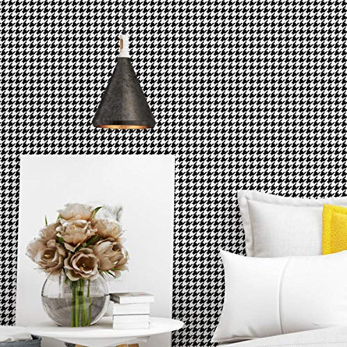 Papier Peint Trompe L'Oeil Plaid Noir Et Blanc Pied-De-Poule 10M Papier Peint Pour La Maison Chambre Salon Papier Peint Décoration Murale Papier Peint Minimaliste Non Tissé