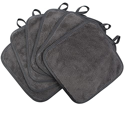 SINLAND 6 pcs Mikrofaser Abschminktücher Gesichtstücher Dunkelgrau 20x20cm | Waschbar Make-up Entferner Tuch weiches Gesichtsreinigungstuch saugfähiges Waschlappen schnell trocknende