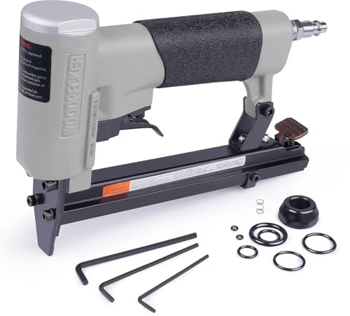 Woodpecker N8016 21 Gauge Pneumatic Upholstery Staple Gun 1/2-Inch Crown Air Power Fine Wire Staple Gun, 1/4-Inch to 5/8-Inch Leg Length 80 Series Upholstery Stapler for Upholstering