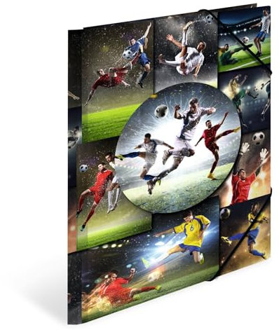 HERMA Sammelmappen A4 Fussball Set, 3 Stück, Kinder Eckspanner-Mappen aus Pappe mit Sport Motiv, Gummizug, Innenklappen und Innendruck für Jungen und Mädchen