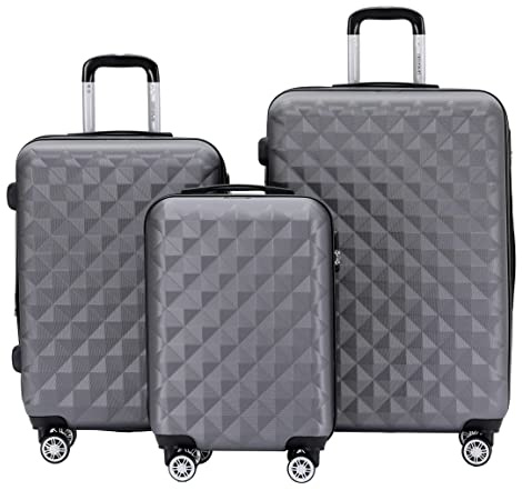 BEIBYE Zwillingsrollen 2066 Hartschale Trolley Koffer Reisekoffer Gepäck M-L-XL-Set (Business Grey, Set)