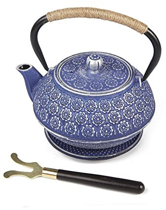 ZLASS Tetera Portatil Tetera de Hierro Fundido de Estilo japonés de 950 ml, Esmalte de Vidrio Engrosado con Soporte de Tapa de Madera de Acero Inoxidable Teteras para te