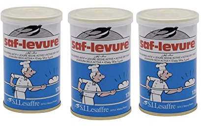 Saf Active Dry Yeast 3 Pack (3X125g Tins) - Lesaffre - Yeast for Bread, Pizza Dough and Pastries - Long Shelf Life Bulk Supply for Home Baking