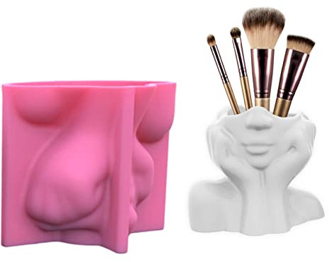 Blumentopf Beton Gießform Süße Mädchen Gesicht Silikonform DIY Kreative Pflanztopf Epoxidharz Formen Kerze Stifthalter Vase Blumentöpfe Form Mädchen Statue Kunsthandwerk Form (C)