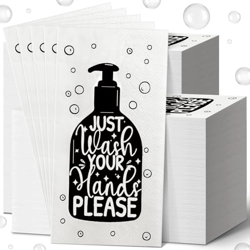 Yexiya 300 Pcs Paper Guest Towels Disposable Hand Towels Bathroom Guest Napkins Disposable Decorative Bathroom Napkins for Powder Room Wedding Holiday Birthday Baby Bridal Shower (White Black)