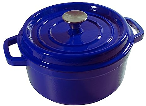 SZUN GUSSEISEN TOPF EMAILLIERT - Gusseisenpfanne – Dutch Oven - Brotbackform – Schmortopf - Bräter - mit Emaille-Beschichtung - Für Alle Herdarten, Grill und Backofen (24 CM, BLAU)