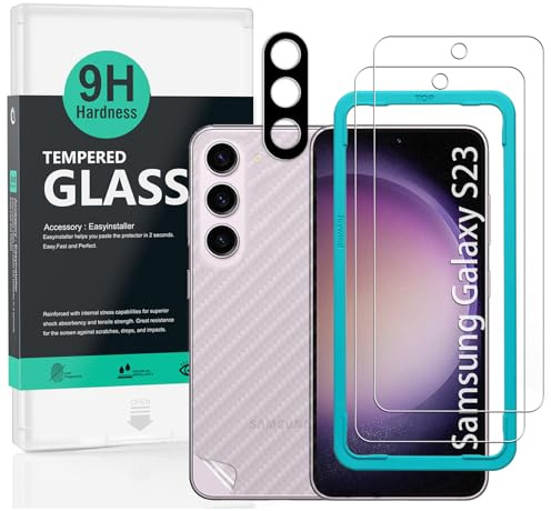 Ibywind Schutzfolie für Samsung Galaxy S23 5G,2 Stück 9H Panzer-Glas,mit Metall-Kameraschutz,einfache Installation,unterstützt Fingerabdrucksensor,anti-kratzer,blasenfreiheit,Bruchsicher,Öl resistent