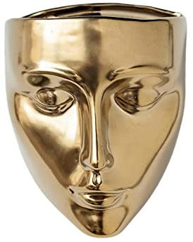 Folpus Gesicht Blumentopf Hängekorb Topf Vase Dekoration Pflanzenhalter Wandhalterung Kopf Pflanzgefäß für Garten Outdoor Indoor Familie Freunde Balkon, golden