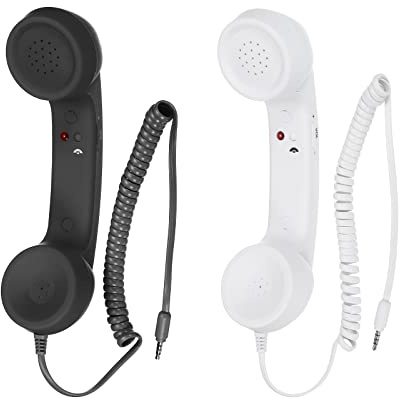 sourcing map Ricevitore telefonico retrò da 3,5 mm, confezione da 2, microfono e altoparlante per microfono, nero, bianco