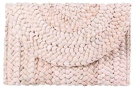 Fecialy Stroh Clutch Geldbörsen Stroh Geldbörsen für Frauen Umschlag gewebt Clutch Handtaschen Sommer Strand Taschen,Weiß