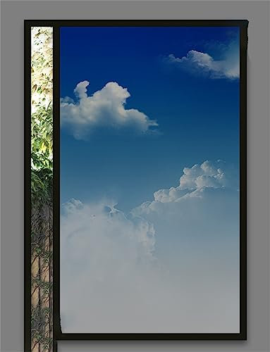 Fensterfolie Blickdicht Sichtschutzfolie Blauer Himmel, weiße Wolke 90x200 cm Anti-UV-Schutz Folie 100% Lichtblockierung Fensterfolie Blickdicht Schwarz Verdunkelungsfolie für Zuhause Schlafzimmer