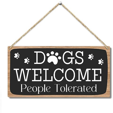 Dog Welcome People Tolerated Dog Lover Rustic Wooden Hanging Sign Decor, Front Door Wall Decor Sign Wood Plaque for Farmhouse Garden Home Porch Entryway, Pet Paw Hanging Wall Art Gift (1 pack)-11