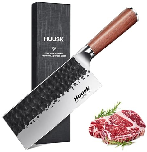 Huusk Knives from Japan, Meat Cleaver Heavy Duty Chopping Knife Hand Forged Butcher Knife for Meat Cutting Kitchen Vegetable Knives for Home, Gifts Idea for Men and Women