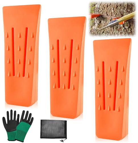 mizikuu Coins D'abattage, 3 Pièces Cales Forestières Plastique 6 Pouces Cales pour tronçonneuses à tronçon à Impact Élevé Outils D'abattage à Pointes avec Gant pour Couper l'arbre, Tronçonneuse