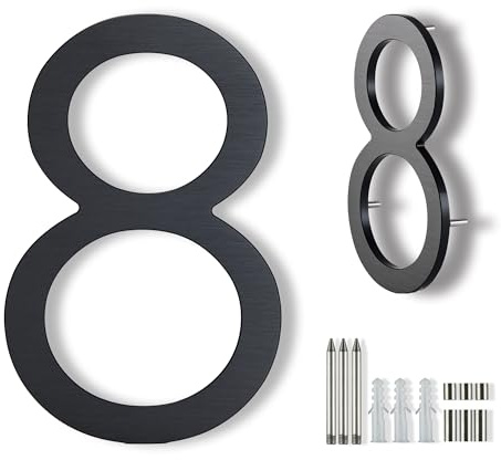 20cm große, schwebende, moderne Hausnummern aus Metall, mattschwarz, vertikal/horizontal, Aluminium - Hausadressnummern