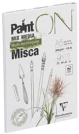 Clairefontaine 976120C - Künstlerblock/Zeichenblock/Skizzenblock PaintON Misca, DIN A5 14,8x21cm, 15 Blatt 250g, 1 Stück, weiß