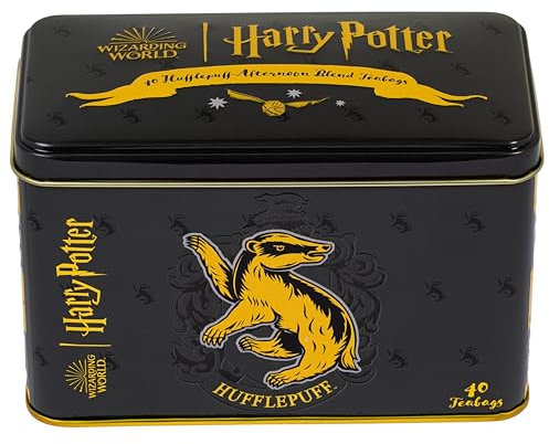 New English Teas Official Harry Potter Hufflepuff Crest Tea Caddy with 40 English Afternoon Teabags