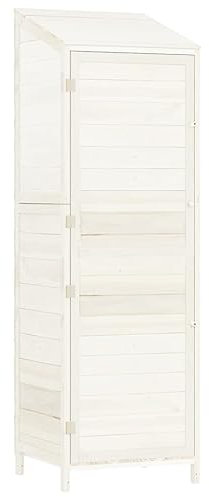 Armoire de Jardin en Bois Remise Outils Cabane Extérieur, Jardinage Abri de Stockage Abri de Rangement Toit en Pente, pour Maison, Jardin, Cour, Blanc 55x52x174,5 cm