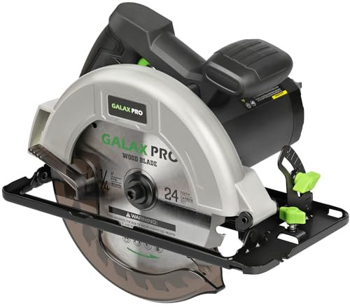 GALAX PRO Sierra Circular 1400W, máximo 6000 rpm, sierra circular de mesa profundidad y ángulo de corte regulables: 62 mm (90°) -48 mm (45°), Guía Láser, sistema de recogida de polvo