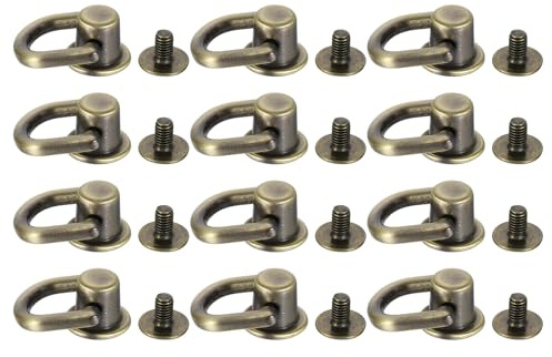 QUARKZMAN 12 Piezas de Remaches de Tornillo de Estudio de Cabeza de Botón Con Anilla en D, 12 mm, para Manualidades de Cuero y Correas de Bolsos, Tono Bronce