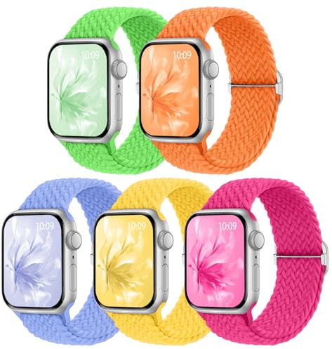 Raradev 5 Pack Braided Band Compatible for Apple Watch Straps Women 40mm 41mm 38mm 42mm 44mm 45mm 46mm 49mm, Breathable Stretchy Elastic Sport Loop for iWatch SE3 Series 11/10/9/8/7/6/5/4/3/2