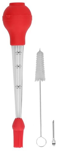 Turkey Baster, Stainless Steel Baster Tool Baster for Cooking Large Turkey Baster with Cleaning Brush and Needle for Meat Beef Chicken (Red)