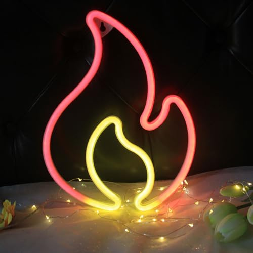 LED Flame Light Sign Wall Hanging Sign USB Battery Powered Wall Decor for Kids Room Boys Party Bar Birthday
