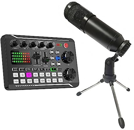 CVNIMV Kit de Carte Son pour Enregistrement en Studio Kit de Carte Son pour Enregistrement Audio en Direct sur téléphone et Ordinateur avec câble Ensemble de mixage Vocal en di