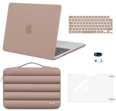MOSISO Custodia Compatibile con MacBook Air 13 Cover M5 M4 M3 M2 2026 2025-2022 A3449 A3240 A3113 A2681, Case per MacBook Air 13,6'' &Gonfia Borsa&Copritastiera&Copri Webcam&Pellicola, Bronzo Marrone