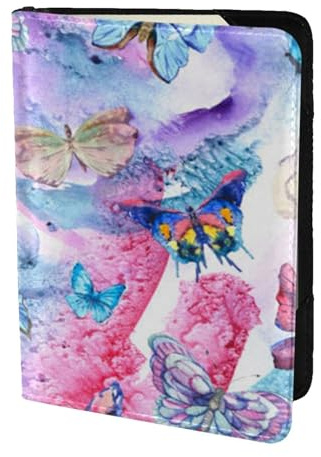 FLYIFE Reisepasshülle mit buntem Schmetterlings-Motiv, 14 cm, Leder, Reisepasshülle für Damen und Herren, Schwarz , Einheitsgröße