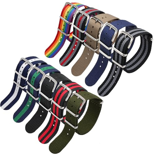 PQJSJDR Nylon Watch Band, 10 Pieces Waterproof Military Watch Straps for Men and Women,18mm Replacement Straps Smart Watch Strap Bracelet Stocking Stuffers Gifts for Him Her Friends Family