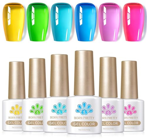 Born Pretty UV-nagellack, gelnagellack, UV-lack, LED, soak off, manikyr-gellack, Ice Jelly, neon, kristall, transparent, gul, grön, blå, lila, chockrosa