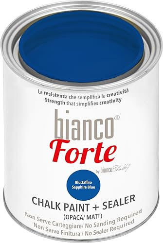 Bianco Forte - Blu Zaffiro - (1L) Vernice a Gesso con Finitura/Protettivo 2-in-1: Chalk Paint Super Resistente per Mobili, Pareti e Porte – Asciugatura Rapida, Interni/Esterni, Opaca