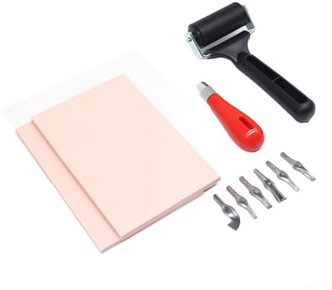 HpLive Stempelherstellung Set, Linolschnitt Werkzeug mit Gummirollen, Gravurblöcke, Spurenräder, DIY Stempel Kit für Künstler und Bastler