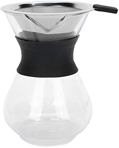 Fuchooky Cafetera manual con filtro de acero inoxidable, vidrio de borosilicato agarre de silicona a prueba de fugas para una preparación personalizada. (400 ml)