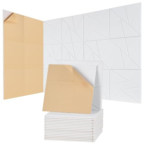 VEVOR Panneau Acoustique, Lot de 18, Mousse Acoustique Mural Autocollant 30x30x1 cm Panneaux Insonorisants en Fibre de Polyester Haute Densité, Isolation Phonique pour Maison, Studio, Bureau, Blanc