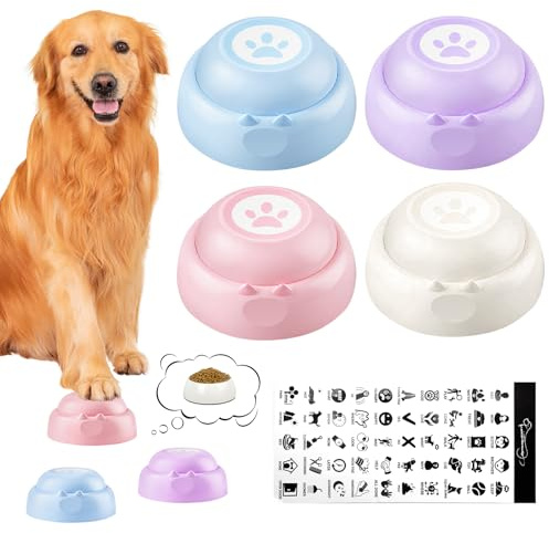 Lot de 4 buzzers pour chien avec fonction d'enregistrement - Jouet intelligent pour chien - Boutons d'enregistrement vocal - Multicolore - Jouet de communication, buzzer avec son pour l'entraînement