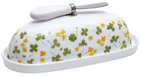 Burriera in Ceramica, burriera con Coperchio, burriera in Ceramica Vintage, burriera con Coltello da tavola, burriera Francese, for Cucina, Frigorifero, burriera for Uso Domestico(Green)