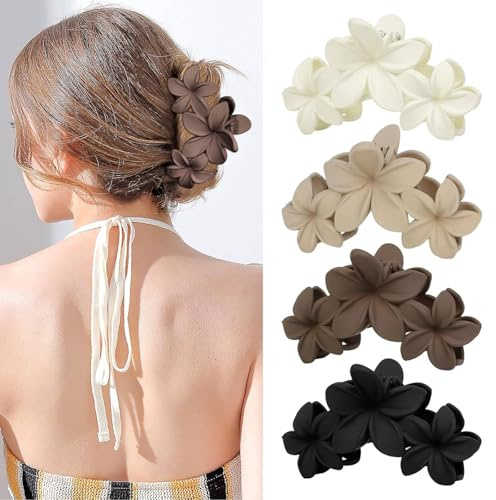 4 Stück Blume Haarklammer, Flower Hair Clips, Große Haarklammer Matte Haarspangen für Frauen, 11cm Blume Haarspangen Damen Starken Halt für Dickes Dünnes Haar