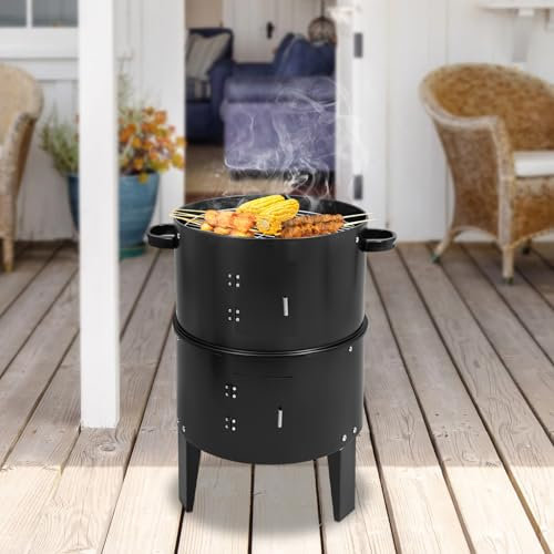 Barbecue a carbone con coperchio 3 in 1 con coperchio e termometro integrato e prese d'aria regolabili per interni ed esterni