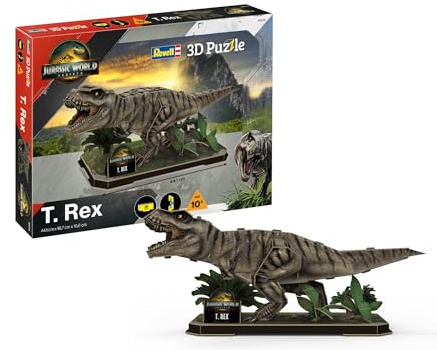 Revell Jurassic World Rebirth T.Rex | 3D Puzzle mit Dioramaplatte | einfacher Zusammenbau für Kinder & Erwachsene | Deko & Geschenk für Dino-Fans