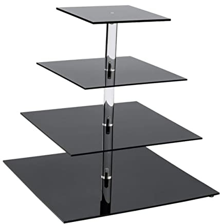 UKCOCO Présentoir à Gâteaux Acrylique Carré Niveaux Empilable Et Détachable Pour Cupcakes Supports Buffet Mariage Anniversaire Fête Noir