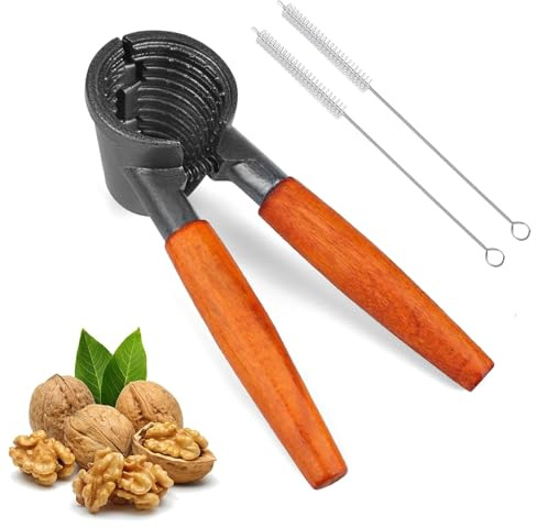 MOAZIFI Nussknacker Walnüsse, Haselnussknacker mit Rutschfestem Holzgriff und Reinigungsbürsten, Leichter Nußknacker für Haselnüsse Mandeln Paranüsse, Ideal als Nussknacker Figur für Familie