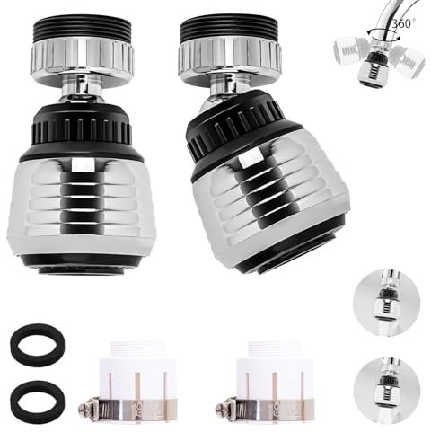 2 Stück Wasserhahn Aufsatz Küche 360° wasserhahn Aufsatz Schwenkbar Doppelfunktion Wasserhahn Luftsprudler Wassersparender Siebstrahlregler für Bad Küchenarmatur Düse Filter Adapter