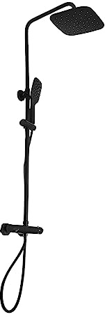 Jiumxliu Thermostat Duschsystem mit Brausegarnitur Duscharmatur Komplettset Wand Duscharmatur Komplettset Duschsystem mit Thermostat, Schwarz Edelstahl Regendusche 3 Strahlarten Duschkopf