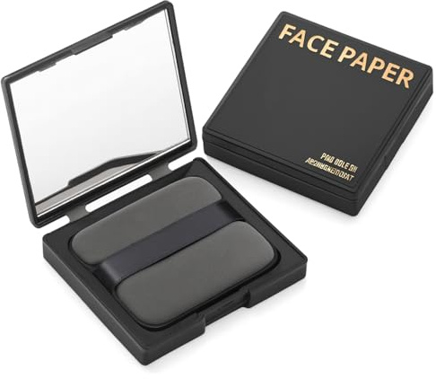100PCS Löschpapier Gesicht + Spiegel + Puderquaste, Blotting Paper & Oil Control Paper Set für Mattes Finish, Sebum Kontrolle, Für Alle Hauttypen, Vegan & Duftfrei, Kompakt für Unterwegs, Grau